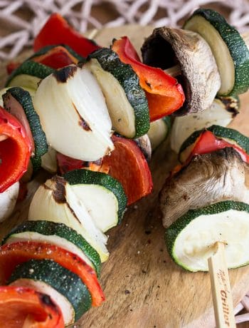 Obst und Gemüse grillen - Ideen und Tipps - Einfache Gemuesespiese vom Grill Rezept mit Zucchini Zwiebel Paprika und Champignon 3