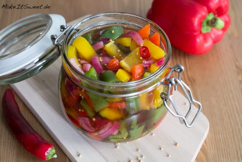 Eingelegte bunte Paprika Antipasti 3 eingelegte bunte paprika rezept selber machen einmachen chili essig