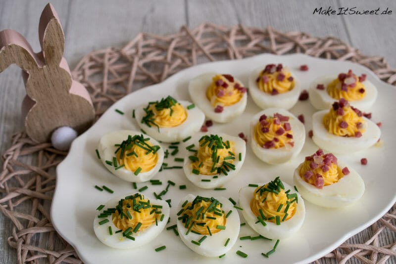 Gefüllte Eier mit Schnittlauch oder Speck - gefuellte eier schnittlauch speck mayo joghurt rezept ostern osterbrunch