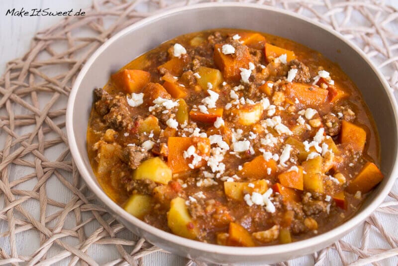 Kürbis-Hackfleisch-Pfanne mit Feta und Kartoffeln 3 Kürbis-Hackfleisch-Pfanne mit Feta und Kartoffeln - Kuerbis Hackfleisch Pfanne Feta Rezept schnell einfach